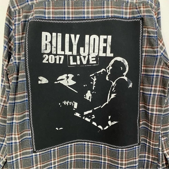 Billy Joel Flannel Shirt Mens Large Unisex Handmade Upcycled Band Flannel Gray - Picture 5 of 11